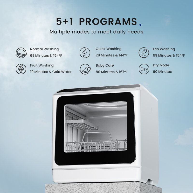 Simzlife 16.5 in. Countertop Compact Dishwasher in White with 3